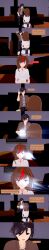  absurdres black_eyes black_hair blue_eyes brown_hair clothed dialogue empty_eyes english_text expressionless femsub hypnotic_light hypnozz kneeling maledom original short_hair text 