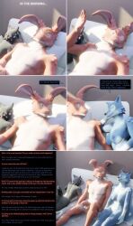  3d after_sex bed bedroom bunny_boy caption carmen_(thalarynth) comic consensual dialogue evan_(thalarynth) furry memory_lapse original speech_bubble text thalarynth_(manipper) wendy_(thalarynth) wolf_girl 