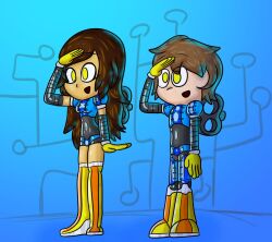  ameerashourdraws brown_hair empty_eyes fembot femsub frost_d_tart_(starvagrant) golden_lily_(starvagrant) happy_trance malesub multiple_subs omochao original robotization saluting sonic_the_hedgehog_(series) standing standing_at_attention tech_control wind-up_key yellow_eyes 
