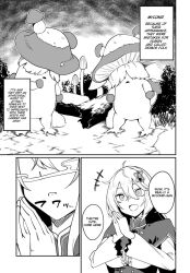 comic dress english_text femsub fujihan furoufushi_shoujo_no_naedoko_ryokouki hypnotic_smell long_hair monochrome mushroom official pandora_(furoufushi) plute_(furoufushi) smile