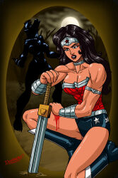  black_hair blood boots collar dc_comics doomington furry kneeling moon_trigger muscle_girl night sword weapon werewolf wonder_woman 