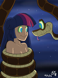  absurdres coils disney femsub happy_trance hypnotic_eyes kaa kaa_eyes long_hair maledom multicolored_hair my_little_pony personification pink_hair purple_hair snake straight-cut_bangs the_jungle_book tomtornados tongue tongue_out topless twilight_sparkle western 