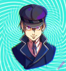  animated animated_gif blue_hair breasts female_only femdom hat hypnotic_eyes looking_at_viewer naoto_shirogane original persona_(series) persona_4 pov pov_sub short_hair sketch sleepystephbot smile 