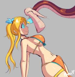  bikini blonde_hair breasts disney fairy_tail femsub garter happy_trance harem_outfit hypnotic_eyes kaa kaa_eyes large_breasts long_hair lucy_heartfilia psyfly smile snake the_jungle_book twintails 