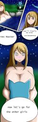 absurdres blonde_hair bottomless breasts expressionless fairy_tail femsub happy_(fairy_tail) happy_trance large_breasts lgd long_hair lucy_heartfilia nude spiral_eyes symbol_in_eyes text topless