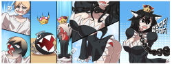 before_and_after black_hair chain_chomp chains chompette comic crown dog_girl dress erasethismail new_super_mario_bros._u_deluxe nintendo sharp_teeth super_crown super_mario_bros. transformation