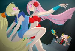 alternate_costume dancing disguised_hypnotist femsub kirby_(series) maledom multiple_girls nintendo pink_hair ponytail roses spinni susie_(kirby) swimsuit tagme taranza tiff yellow_skin