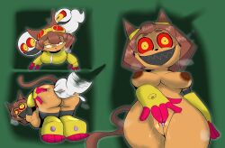  ass bent_over boo_(sonic) breasts brown_hair cat_ears cat_girl cat_tail cum danhabikitiki drool femsub furry gameoverse gauntlets ghost kit_bodega_(gameoverse) looking_at_viewer masturbation possession red_eyes sharp_teeth smile sonic_the_hedgehog_(series) sweat top-down_bottom-up yellow_eyes 