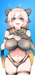 bikini bow breasts cleavage doshiroto drool empty_eyes fate/grand_order fate_(series) femsub gloves happy_trance large_breasts large_hips midriff okita_souji open_mouth opera_gloves panties pink_hair ribbon scarf smile thighhighs underwear