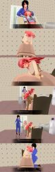  3d black_hair custom_maid_3d_2 hand_on_head lolislove mother_and_daughter pink_eyes pink_hair red_eyes sitting 