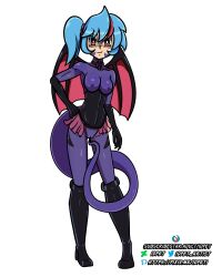  blue_hair body_paint boots claws corruption demon_girl empty_eyes evil_smile gloves idpet latex magical_girl opera_gloves red_eyes side_ponytail tail thighhighs twintails wings 