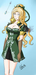  alerith blonde_hair breasts castlevania cleavage collarbone dress expressionless female_only femsub gloves long_hair magic maria_renard open_mouth opera_gloves pendulum phantom_hand signature simple_background solo standing standing_at_attention tagme yellow_eyes 