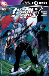 abs andrew_dalhouse batman belt blood bracers breasts brett_booth cape cleavage comic corruption cover dc_comics defeated donna_troy eclipso enemy_conversion face_paint glowing_eyes hood justice_league_(series) official red_eyes spectre_(dc) starman_(dc) super_hero supergirl sword text weapon western wonder_girl
