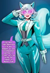 absurdres disguised_hypnotist femsub fox_ears fox_girl fox_tail happy_trance marvel_comics marvel_rivals mask open_mouth purple_eyes saluting spiral_eyes standing_at_attention suit tagme text tie white_fox_(marvel) white_hair 