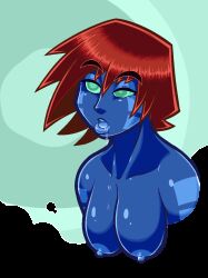  alien alien_girl animated animated_gif blue_skin breasts dazed drool femsub hypnospirals_(manipper) kaa_eyes kassidy_(medrifogmatio) large_breasts medrifogmatio open_mouth original red_hair solo topless 