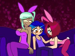 aura bare_shoulders blue_eyes blue_hair blush brown_eyes bunny_girl cleavage code_geass collarbone dark_skin eyebrows_visible_through_hair eyelashes fake_animal_ears fake_tail femsub green_hair happy_trance hypnoscream kallen_stadtfeld large_ass large_breasts leotard maledom multiple_subs pants pantyhose red_hair rivalz_cardemonde shiny_hair shiny_skin short_hair side_ponytail sideboob simple_background sitting smile spiralwash_eyes tank_top villetta_nu yellow_eyes