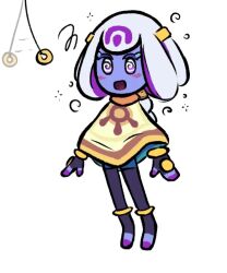  alien alien_girl anklet character_request clothed coin emblem eyelashes eyeshadow female_only femsub gloves hood kirby_(series) kirby_and_the_world_beyond levitation nintendo open_mouth pendulum purple_eyes purple_skin simple_background skecchyartist solo spiral spiral_eyes symbol thighhighs white_background 