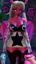 3d blender demon_girl femsub helluva_boss pink_skin spiral spiral_eyes succubus supercasket tagme text verosika_mayday white_hair
