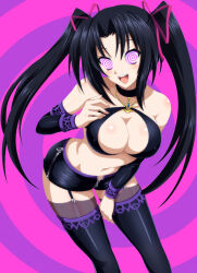 bikini_top black_hair breasts cleavage collar exposed_chest female_only femsub garter_belt gloves glowing glowing_eyes high_school_dxd huge_breasts jewelry long_hair looking_at_viewer manip misterman4_(manipper) open_mouth opera_gloves serafall_leviathan skirt spiral_eyes symbol_in_eyes tagme thighhighs twintails