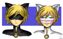 adrien_agreste alternate_costume before_and_after blonde_hair cat_ears corruption empty_eyes evil_smile fluttershy-0144 green_eyes male_only maledom malesub mask miraculous_ladybug smile super_hero