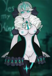  bottomless breasts control_indicator corruption disguised_hypnotist green_eyes gwen_(league_of_legends) happy_trance league_of_legends nude ruination smile tagme topless white_hair 