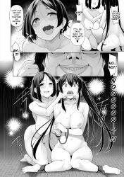 all_fours black_hair bottomless bouncing_breasts breasts bunny_girl comic dialogue doggy_style empty_eyes expressionless greyscale gym_uniform hair_pulling large_breasts long_hair missionary monochrome nude sakamata_nerimono school_uniform sex short_hair sisters tagme text topless twintails ugly_bastard