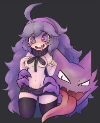 androgynous_dom blush drool femsub ghost happy_trance haunter hex_maniac lewdmanakitty nintendo open_mouth pokemon pokemon_x_and_y purple_hair spiral_eyes sweater symbol_in_eyes tears topless virgin_killer_sweater