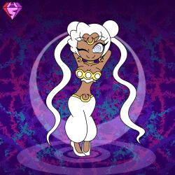  aged_up ambiguous_pov androgynous_sub arms_above_head dancing dark_skin earrings femdom hypnoscream hypnotic_dance long_hair looking_at_viewer midriff navel one_eye_open pov pov_sub sailor_moon sailor_moon_(series) smile spiral_eyes spiralwash_eyes story tagme twintails white_hair wink 