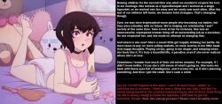 age_regression aware black_hair blush breasts diaper embarrassed empty_eyes female_only femsub hinzel_(manipper) lazyblazy male_pov manip open_mouth pillow pov pov_dom red_eyes resisting short_hair text