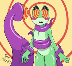  drool furry green_skin hypnotic_eyes hypnotic_tentacle open_mouth ribbit_(the_amazing_digital_circus) spiral_background spiral_eyes tentacles the_amazing_digital_circus tonyst0nk 