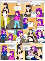  anabel_montemayor bin_(carlosfco) black_hair carlosfco comic dialogue empty_eyes fembot femdom femsub kiddom kigi_(carlosfco) long_hair maid original purple_hair tagme tech_control text 