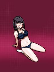 black_hair blush bra brain_injection breasts cleavage drool empty_eyes erect_nipples female_only femsub happy_trance hifumi_togo httpwwwcom hypnotic_accessory large_breasts long_hair panties persona_(series) persona_5 solo tech_control underwear