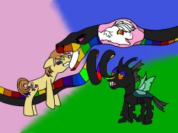  animals_only changeling djmorphasis double_diamond feather_bangs happy_trance my_little_pony rainbow_eyes snake spiral_eyes surprised thorax vore 