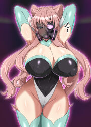  armpits arms_above_head aura blue_eyes blush boots breasts cleavage corruption female_only femsub gas_mask gloves glowing high_heels huge_breasts leotard long_hair looking_at_viewer maria_cadenzavna_eve mask opera_gloves pink_hair resisting senki_zesshou_symphogear solo tech_control thick_thighs thigh_boots thighhighs type_96 x-ray 