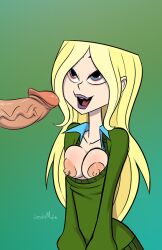 blonde_hair breasts code_geass dawn_(total_drama) femsub geass glowing glowing_eyes happy_trance manip open_mouth penis shirt_pull stickymon total_drama