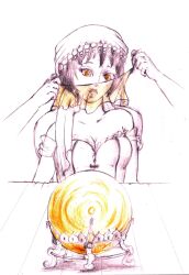 absurdres breasts cleavage crystal_ball giselle_(ninjamon102938) glowing glowing_eyes harem_outfit justsketchingviolets large_breasts original spiral traditional veil