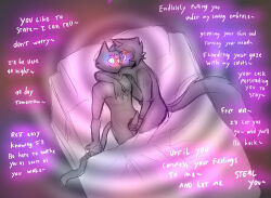 bed bottomless cat_boy citrine dialogue erection furry glowing glowing_eyes handjob happy_trance hug hypnotic_eyes kuro-freak lying maffin_(kuro_freak) male_only maledom malesub nude orgasm original penis perfect_home ring_eyes sketch smile text topless yaoi