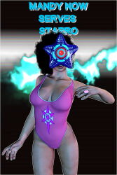  3d alien bare_shoulders black_hair breasts dc_comics female_only femsub leotard long_hair open_mouth original parasite ring solo standing star_sapphire starro swimsuit text vice63 western 
