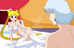  blonde_hair breasts cleavage corruption empty_eyes femsub gloves happy_trance jimryu large_breasts lingerie long_hair maledom opera_gloves panties prince_demande sailor_moon sailor_moon_(series) thighhighs twintails underwear 