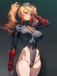  ai_art arm_bands blonde_hair blue_eyes capcom empty_eyes expressionless femsub fingerless_gloves gene_(pso2) gloves hat huge_breasts leotard multicolored_hair nullhachi_pso2_(generator) phantasy_star_(series) phantasy_star_online_2 saluting shadaloo_dolls shoulder_pads standing standing_at_attention street_fighter thick_thighs tie twintails unhappy_trance 