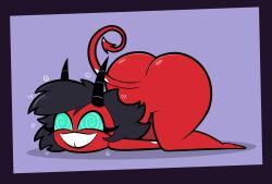  apopop ass demon demon_girl female_only femsub happy_trance helluva_boss imp millie_(helluva_boss) nude simple_background solo spiral_eyes spiralwash_eyes tagme 