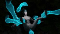  3d absurdres animated aura baldur's_gate bare_breasts black_background breasts femsub fingering floating glowing hamon_of_the_sun hypnotic_magic legs legs_up magic nipples nude phantom_hand restrained shadowheart_(baldurs_gate_3) simple_background spread_legs tagme video 