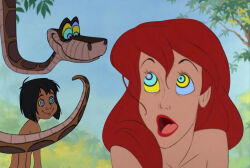  ariel black_hair disney femsub gooman2_(manipper) happy_trance kaa kaa_eyes maledom malesub mowgli red_hair the_jungle_book the_little_mermaid 