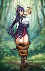  akeno_himejima arms_behind_back black_hair blush breasts clothed coils complex_background crossover crotch_rub disney femsub heterosexual high_school_dxd hypnotic_eyes jungle kaa kaa_eyes large_breasts lewdlygod1 maledom open_mouth outdoors ponytail restrained shoes skirt skirt_lift snake standing the_jungle_book thighs trees trembling very_long_hair 