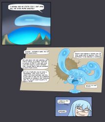 alternate_form alternate_hairstyle aqua_(konosuba) black_eyes blue_eyes brisksunrise comic dialogue english_text evil_smile femsub goddess kazuma_satou kono_subarashii_sekai_ni_shukufuku_wo! maledom possession slime smile speech_bubble tears text