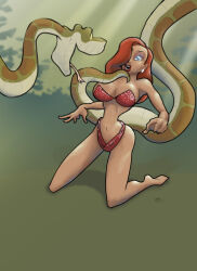  angustus breasts coils disney hair_covering_one_eye jessica_rabbit kaa kneeling large_breasts long_hair red_hair snake the_jungle_book western who_framed_roger_rabbit 