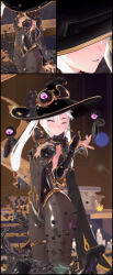  3d absurdres alternate_costume arms_above_head breasts corruption eye_color_change femsub floating genshin_impact hair_color_change hat hypnotic_slime koikatsu! kuromaru latex long_hair m.u.g.e.n. mona_(genshin_impact) pink_eyes posed posing possession slime smile symbiote tagme taihou1944 white_hair wink 