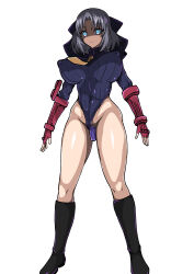 aoi_tabane blue_eyes boots capcom censored character_request corruption dildo empty_eyes erect_nipples erect_nipples_under_clothes female_only femsub fingerless_gloves gloves headphones huge_breasts leotard looking_at_viewer muscle_girl ribbon shadaloo_dolls short_hair silver_hair simple_background solo street_fighter tie vaginal white_background wide_hips