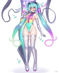 ahoge bare_shoulders blue_hair blush breasts cameltoe eyebrows_visible_through_hair femsub gloves green_hair happy_trance kutan leotard malamar malamar_outfit mega_malamar miku_hatsune multicolored_hair navel nintendo open_mouth opera_gloves pink_hair pokemon pokemon_(creature) pokemon_legends_z-a pussy_juice sideboob signature simple_background small_breasts sweat swimsuit tattoo tentacles thigh_boots thighs tie tight_clothing twintails very_long_hair vocaloid yellow_eyes