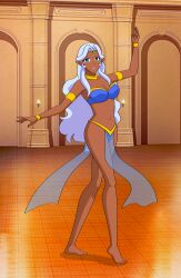 absurdres barefoot blue_eyes breasts cleavage dancer dancing dark_skin elf_ears empty_eyes female_only femsub happy_trance harem_outfit jewelry jimryu large_breasts long_hair princess_allura voltron_legendary_defender white_hair